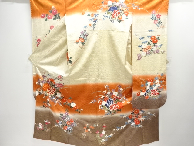 JAPANESE KIMONO / FURISODE / EMBROIDERY / FLORAL PLANTS